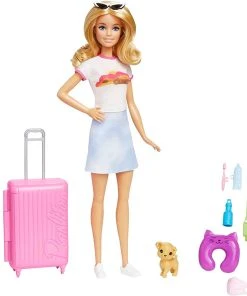 Barbie Doll And Accessories, Travel Set With Puppy
